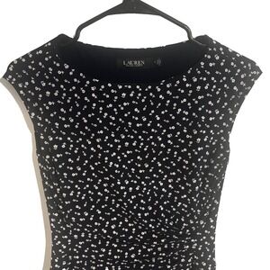 Lauren Ralph Lauren Black And Ivory Floral Print Ruched Sheath Dress